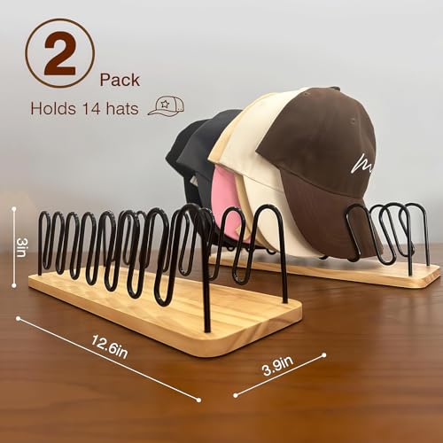 Hat Organizer for Baseball Caps, 2 Pack Wood & Metal Hat Rack - Image 4