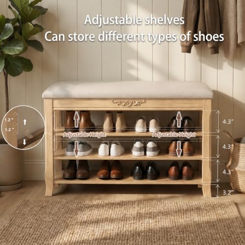 Shoe Rack Bench Entryway Storage with Leather Cushion, 39.4" - Image 4