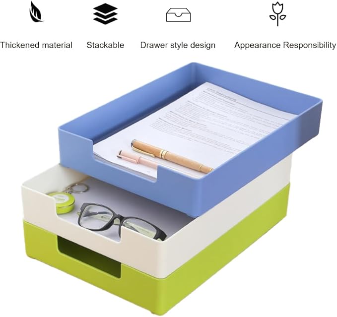 Letter-Size Tray, Desk Drawer Organizer, A4 Plastic Paper Tray, Plastic Paper Holder File Organizer for Office, School, Home Storage (White)