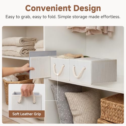 StorageWorks Closet Storage Bins with Rope Handles, Ivory White - Image 7