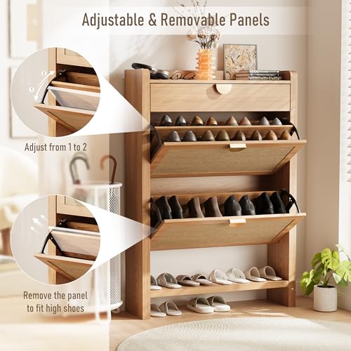 INNOD Rattan Shoe Storage Cabinet, Shoe Organizer with 2 Flip - Image 4