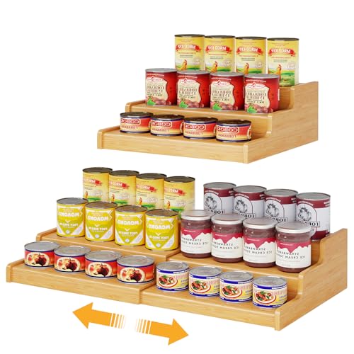 Expandable Bamboo Can Rack Organizer for Pantry, 3-Tier - Image 2