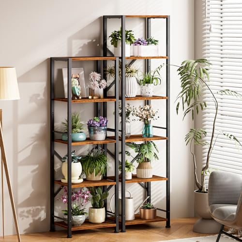 Furologee 6 Tier Bookshelf, Tall Narrow Bookcase, Rustic Brown - Image 6
