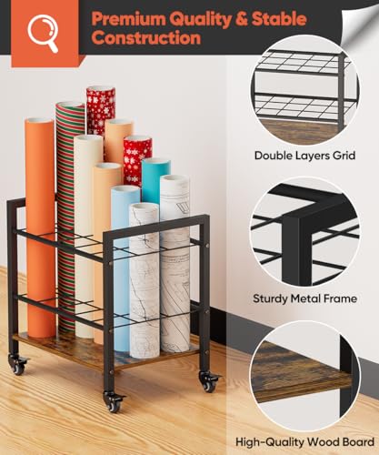 Blueprint Storage Rack Cart, 15 Slots Metal Rolling File - Image 6