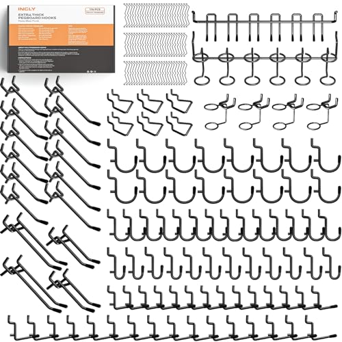 INCLY 176PCS Black Pegboard Hooks with Peg Locks, 1/4" Heavy Duty - Image 2