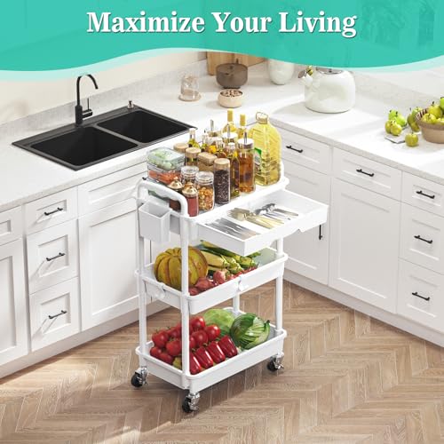 SUNALLY 3 Tier Rolling Cart with Drawer, Craft Stora | All Products - Image 7