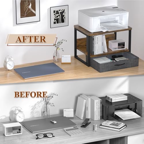 Desktop Printer Stand with Storage Drawer, Printer Riser for Desk - Image 7