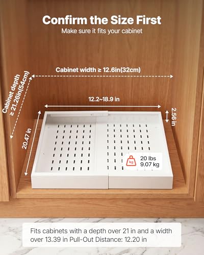 VEVOR Pull Out Cabinet Organizer, 2 Pack Expandable Width (12.2"-18.9"), 20.47" Deep Pull Out Drawers for Cabinets, Sliding Drawer for Kitchen Pantry Cabinet Organizer with Nano Ad