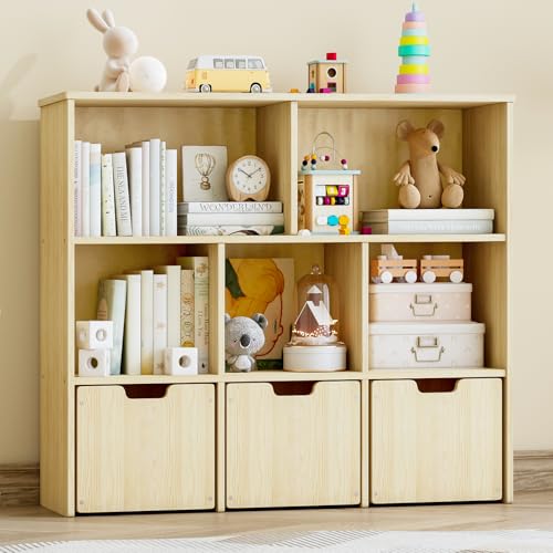 Solid Pine Wood Toy Storage Organizer, Kids Bookshelf - Image 2