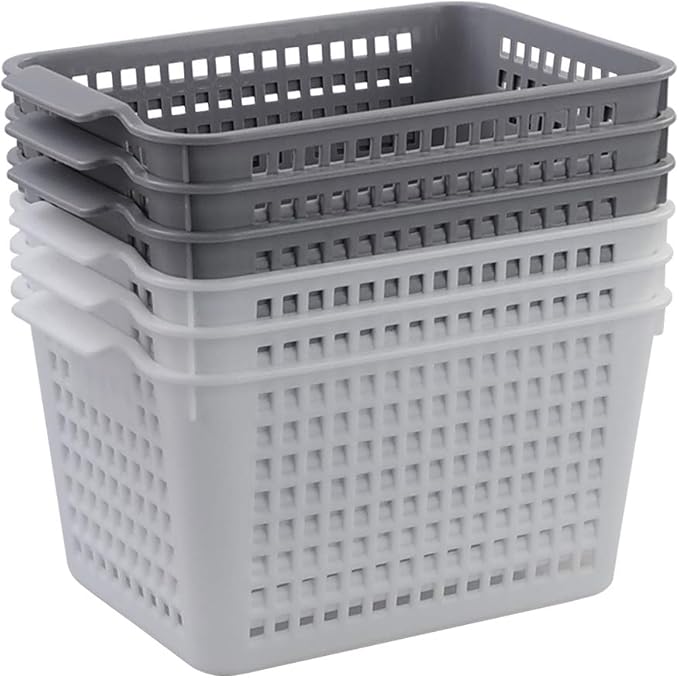 Deep Plastic Storage Basket, 6 Packs