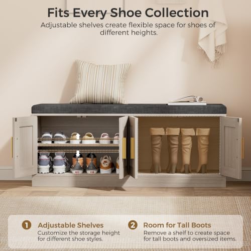 Fluted Shoe Storage Bench with 4 Doors & Thickened Cushion - Image 7
