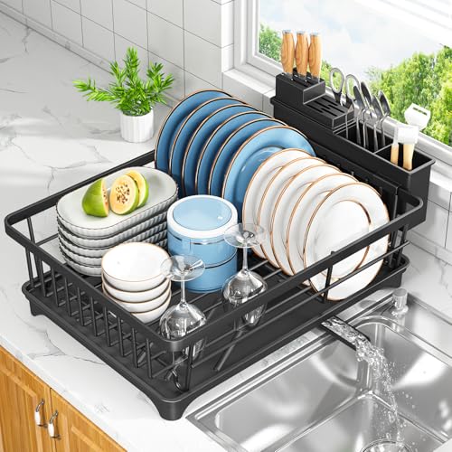 Kmiectse Dish Drying Rack for Small Kitchen Counter with Utensil - Image 2