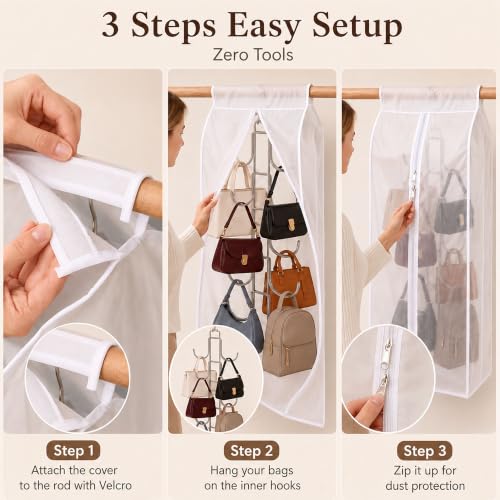 inbloom Purse Organizer for Closet with PEVA Dust Cover Purse - Image 4