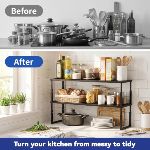 2 Packs Expandable Cabinet Shelf Organizer, Stackable - Image 3