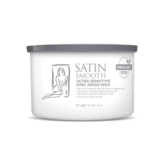 Satin Smooth Ultra Sensitive Zinc Oxide Wax, Hair Removal for Fine to Medium Hair, Safe for Delicate & Sensitive Skin, Waxing Kit, 14 oz, 1-Pack