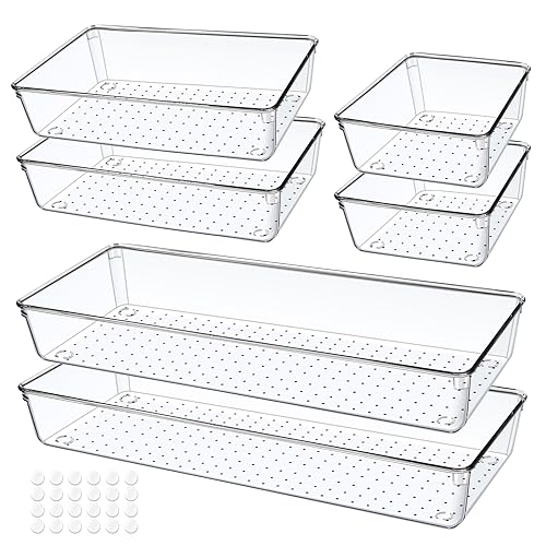 6 PCS Clear Plastic Drawer Organizer, Large 15" X 6" 3-Size - Image 2
