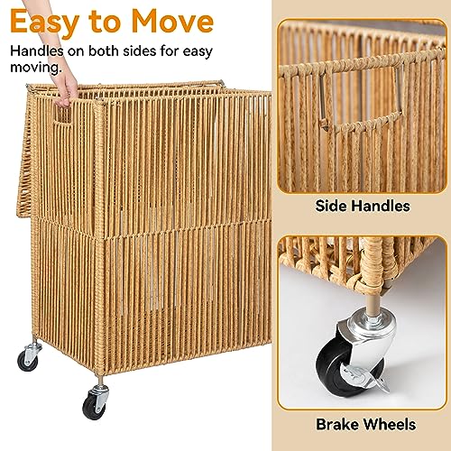 WOWLIVE Rolling Laundry Basket Wheels, Handwoven Laundry - Image 7