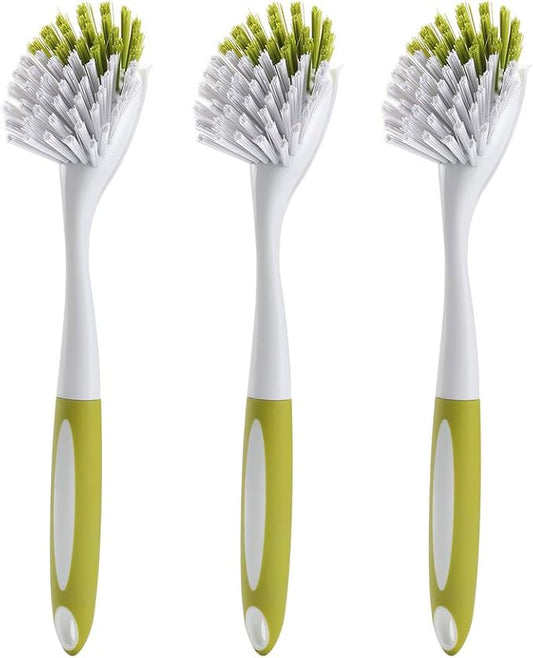 Dish Brush, Dish Scrubber & Kitchen Scrub Brush for Dishes, Pots, Pans, Sink, Cast Iron, Yellow-green 3 Pack