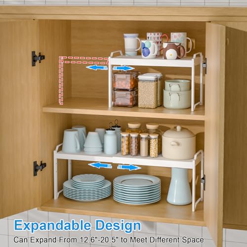 Set of 2 Expandable Kitchen Cabinet Shelves Organizers, Stackable - Image 6