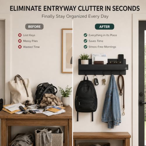 Modern Large Wall Mounted Key Holder with Deep Shelf - Image 5