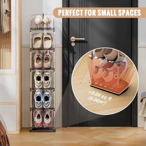 6 Tier Vertical Narrow Shoe Rack, Stackable Tall Skinny Shoe - Image 4