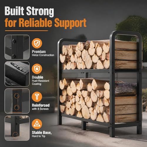 Firewood Rack Outdoor 30 Inch 2-Tier Heavy Duty Log Carrier Bag - Image 7