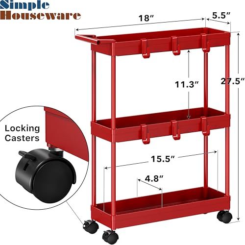 Simple Houseware 3-Tier Slim Rolling Cart w/Handle 5 | All Products - Image 4