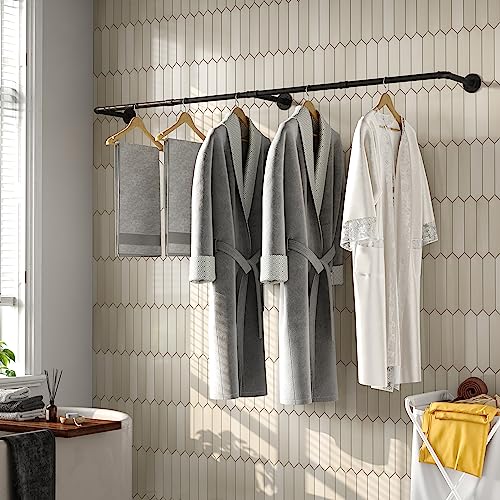 Industrial Pipe Clothes Rack with 3 Hooks, 72’'L Wall - Image 6