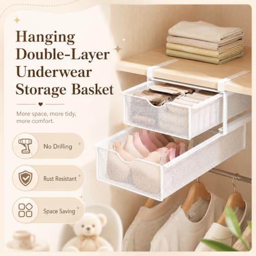 Underwear Organizer for Closet, 2-Tier Under Shelf Pull - Image 5