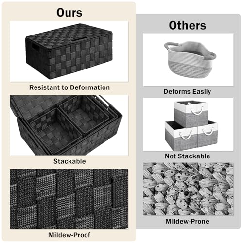 Storage Baskets with Lids: 5 Pack Stackable Woven Storage Bins - Image 6