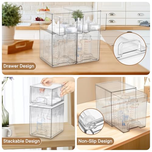 Baby Bottle Organizer, 4 Pack Clear Space-Saving Stackable Drawer - Image 7