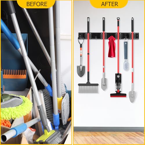 2 Pack Wall Mount Broom Holder with Sliding 3 & 4 Racks 4 - Image 7