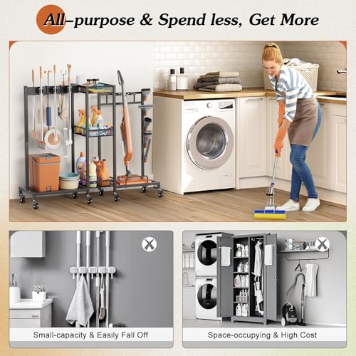 Broom Holder with Cleaning Supplies Organizer, Broom Closet - Image 7
