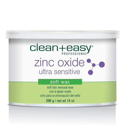Clean + Easy Zinc Oxide Ultra Sensitive Soft Wax for Hair Removal - Depilatory Wax for Sensitive Skin, Removes Fine to Medium Hair, DIY Waxing, 14oz