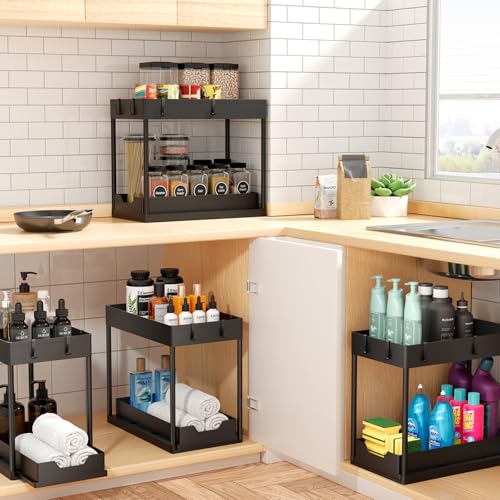 Ekisemio 2 Pack 2-Tier Under Sink Organizers with Sliding Drawer - Image 7