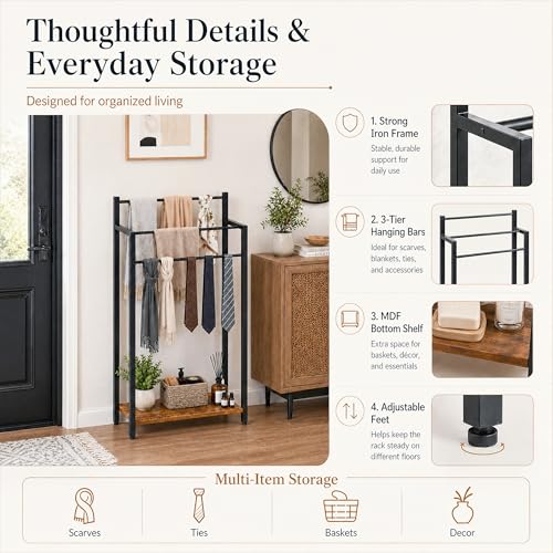 16.9" W Freestanding Towel Rack with Rustic Brown Wood Shelf - Image 7