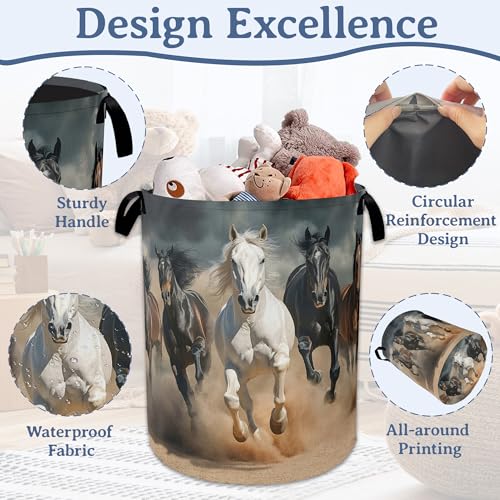 Running Horse Laundry Basket,Foldable Waterproof Oxford - Image 5