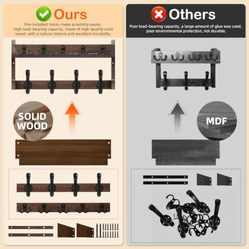 33.86" Wall Mounted Coat Rack with Shelf, 13 Hooks Pre-Assembled - Image 6