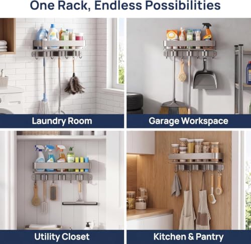 Broom Holder Wall Mount, Heavy Duty Mop Organizer with Shelf - Image 6