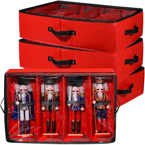 Preboun 4 Pack Christmas Nutcracker Storage Box Clear Top,Red - Image 2
