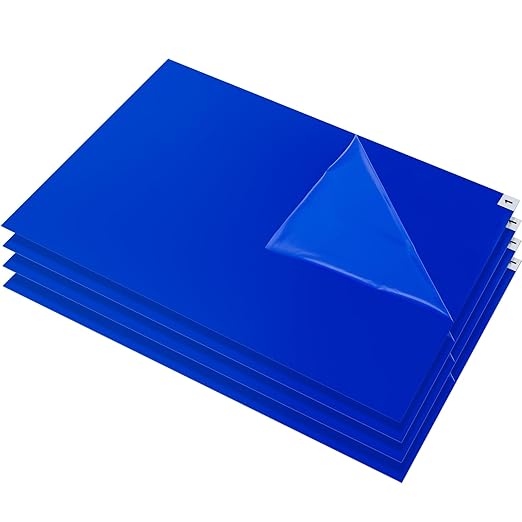 Adhesive Mat Tacky Pads 24" x 36", (Case of 4 Packs, 30 Sheets/Packs, 120 Sheets Total) Blue Cleanroom Floor Sticky Mats Capture Dirt for Laboratory, Construction, Hospital, Shoes, Pet, Gym