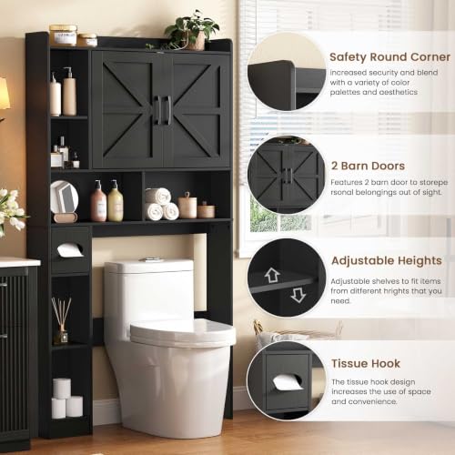 Vabches Over The Toilet Storage Cabinet with 2 Barn Doors, Black - Image 4