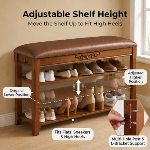 Shoe Rack Bench Entryway Storage with Leather Cushion, 39.4" - Image 5