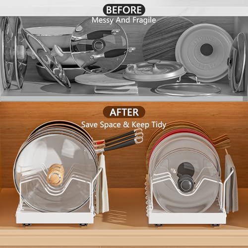 White 2 Pack Pot Lid Organizer, Pull Out Cabinet Rack, 8 Dividers - Image 7