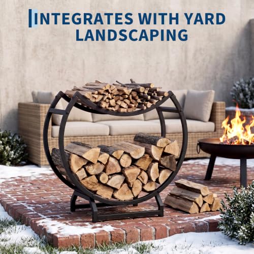 23" Round Firewood Rack with Kindling Tray, Metal Log - Image 5