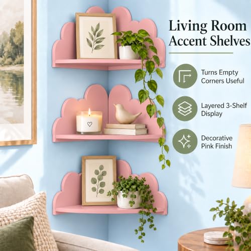 Cloud Wall Shelf Set of 3 Corner Floating Shelves (Pink) - Image 7