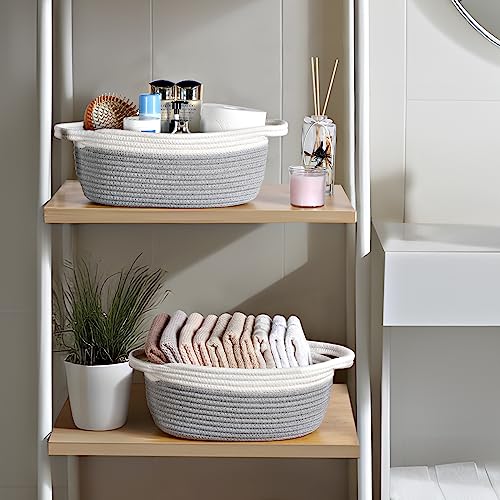 4 Pack Small Woven Basket with Handles, Cotton Rope Room Shelf - Image 4