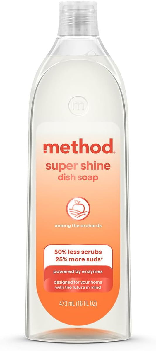 Method Super Shine Liquid Dish Soap, Powered by Enzymes, Among the Orchards Scented, 16 fl oz