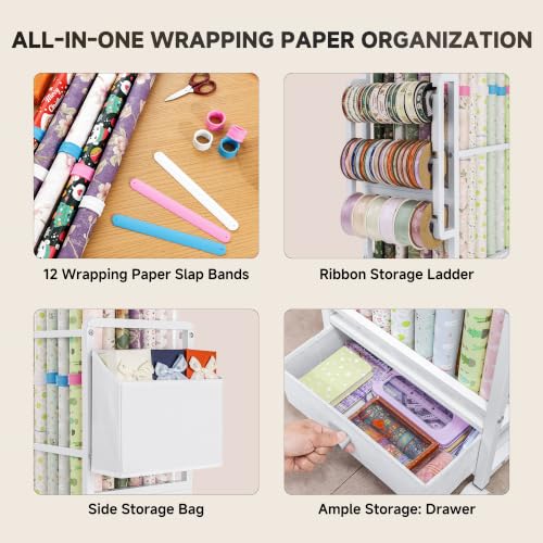 Wrapping Paper Storage, Adjustable Gift Wrap Station with Drawer - Image 6