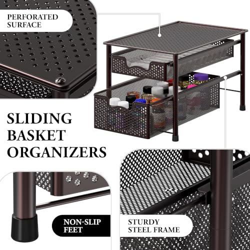Simple Houseware Stackable 2 Tier Sliding Basket Organizer - Image 5